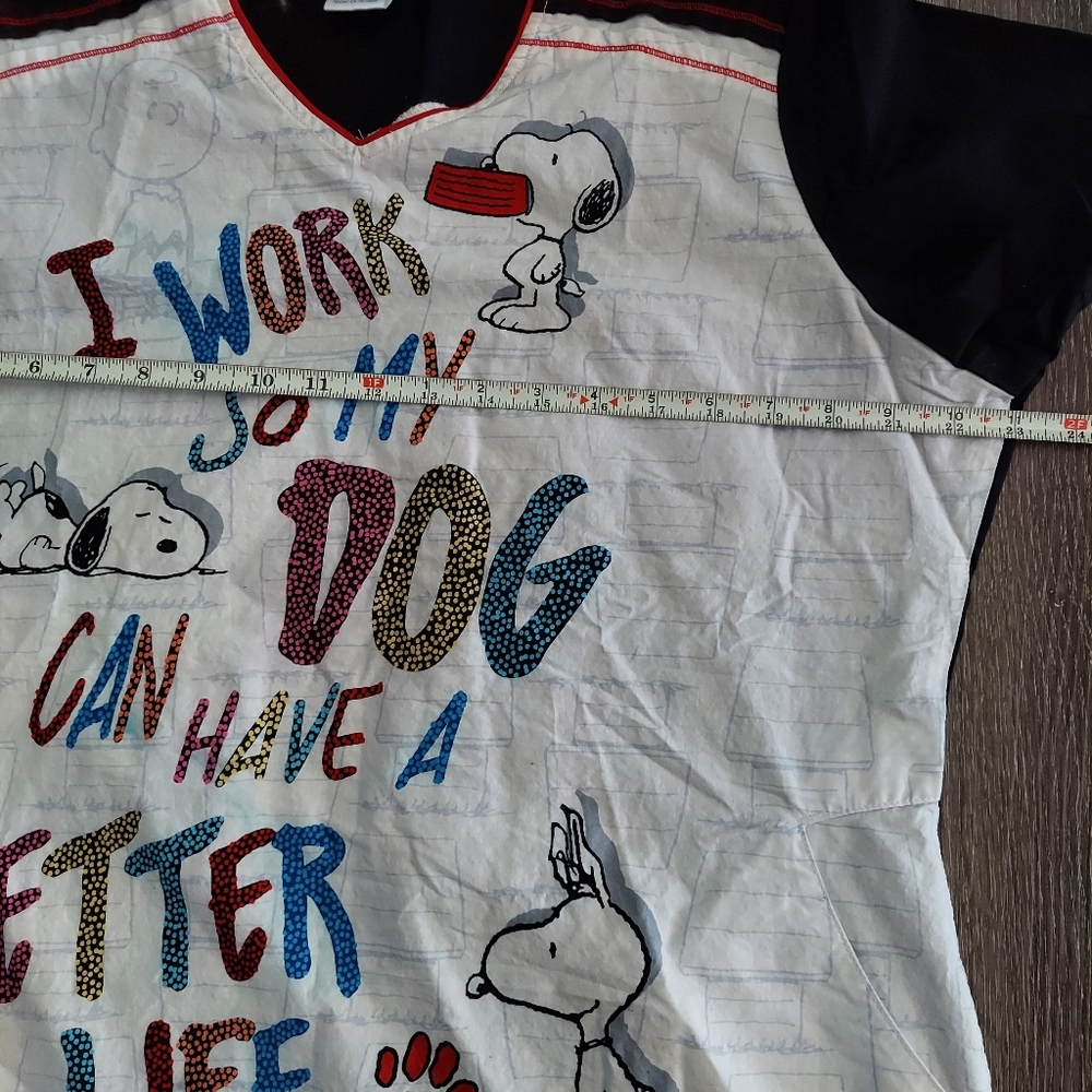 Peanuts Snoopy Women's Scrub Top " I Work So My Dog Can Have A Better Life" XL - Picture 7 of 8